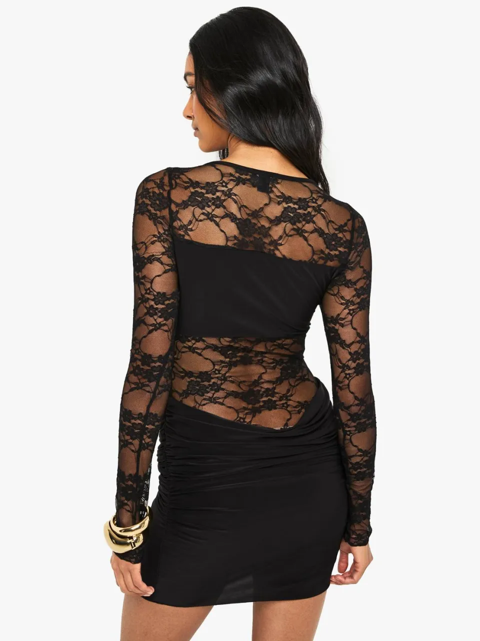 boohoo Dames Kant en Slinky Mix Mini Jurk zwart, foto 2