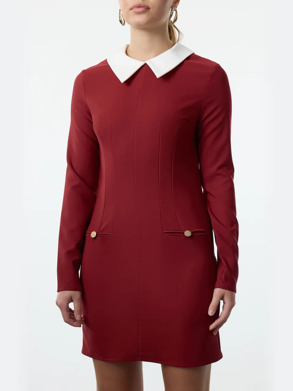 Trendyol TRENDYOLMİLLA Dames Bordeaux Effen Kort / Mini Lang Zakelijk Bodycon Jurken, foto 2