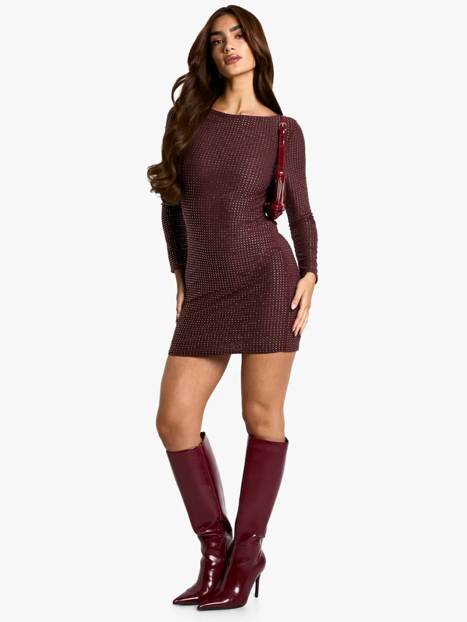 boohoo Dames Hot Fix Scoop Back Mini Jurk mauve, foto 2