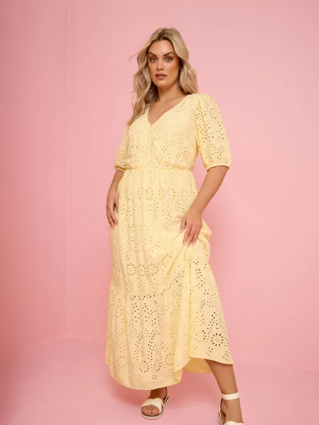 Yours Gele Gelaagde Maxijurk Met Broderie Anglaise Yellow