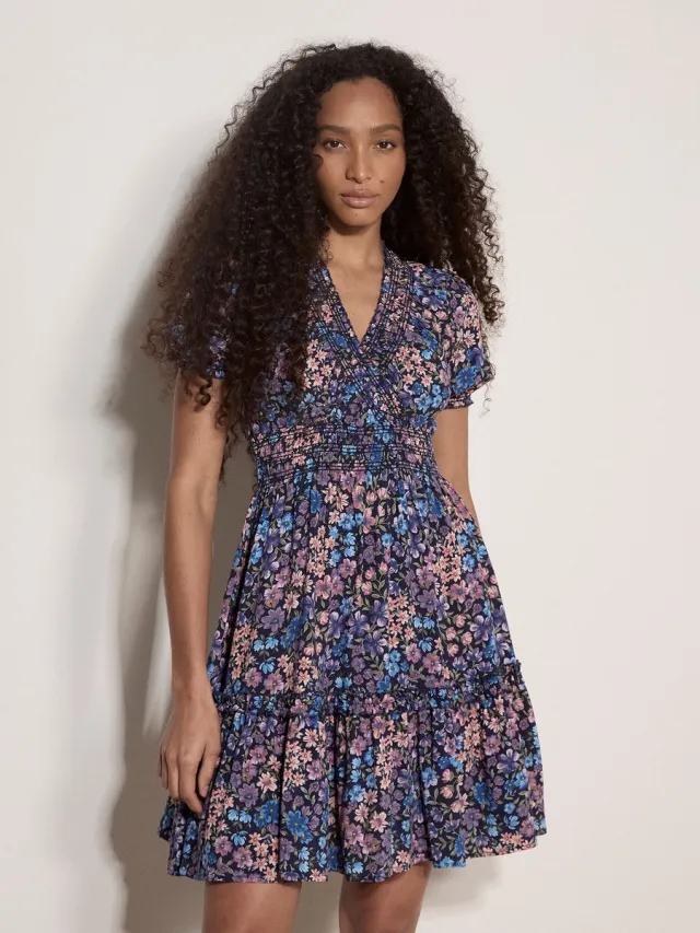 Apricot Bloemenprint wikkel-minijurk Marine