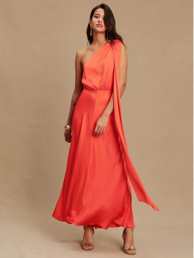 Next Dames - Midi-jurk met satijnen sjaalkraag en structuur - Rood Coral Pink