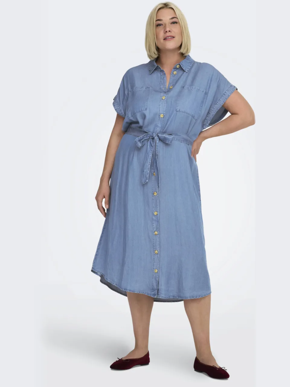 Only Carmakoma jurk gebreid light blue denim, foto 4