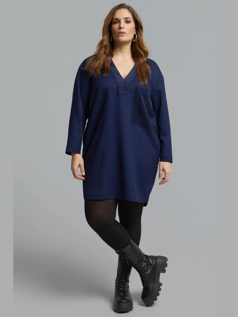 Mat Fashion Plus Size korte sweatjurk - donkerblauw, foto 3