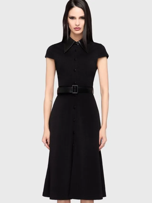 Killstar Kihilist Obsidienne Collar Dress Dames Midi-jurk - zwart