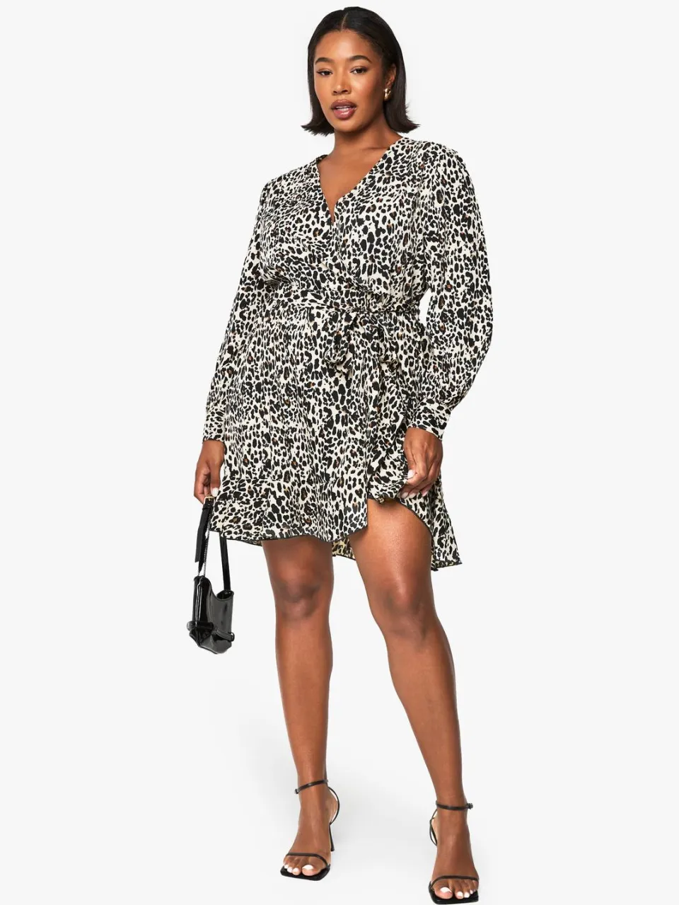 boohoo Dames Plus Leopard Wrap Ruffle Skater Jurk luipaardprint, foto 3
