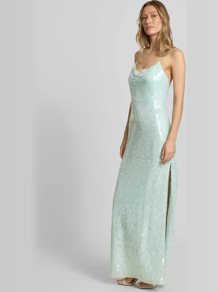 Jake*s Cocktail maxi-jurk met pailletten en cascadehals lindegroen, foto 3
