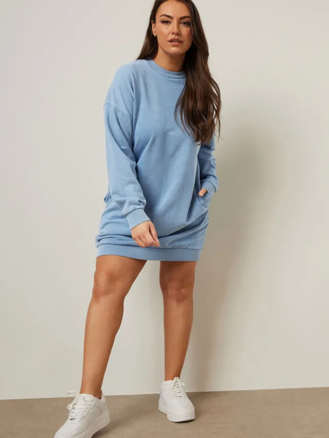 Yours Sweatshirtjurk Van Katoenmix Met Lange Mouwen In Lichtblauw-56 Blue