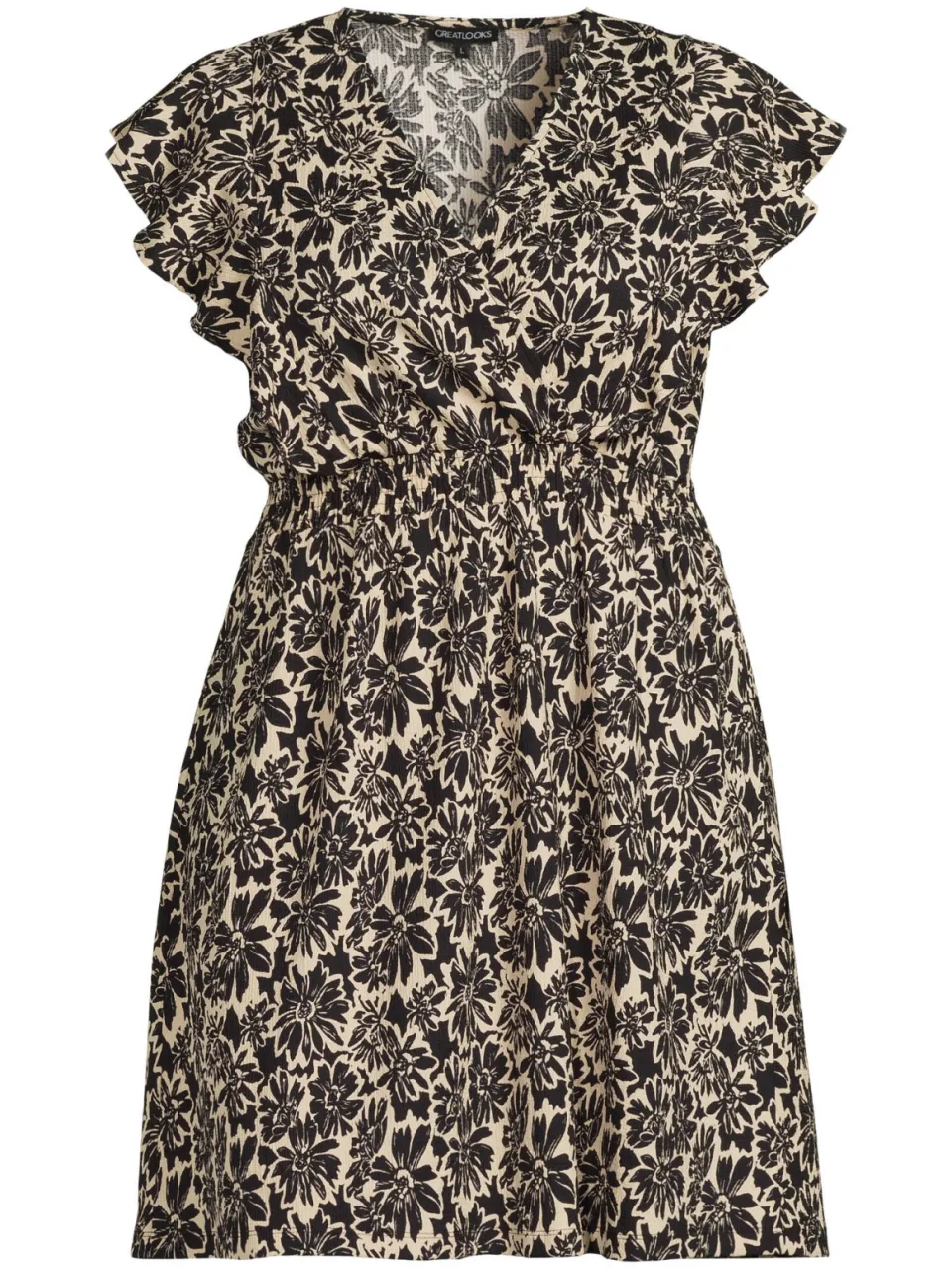 GREAT LOOKS crinkle jurk met bloemenprint off-white/zwart, foto 2