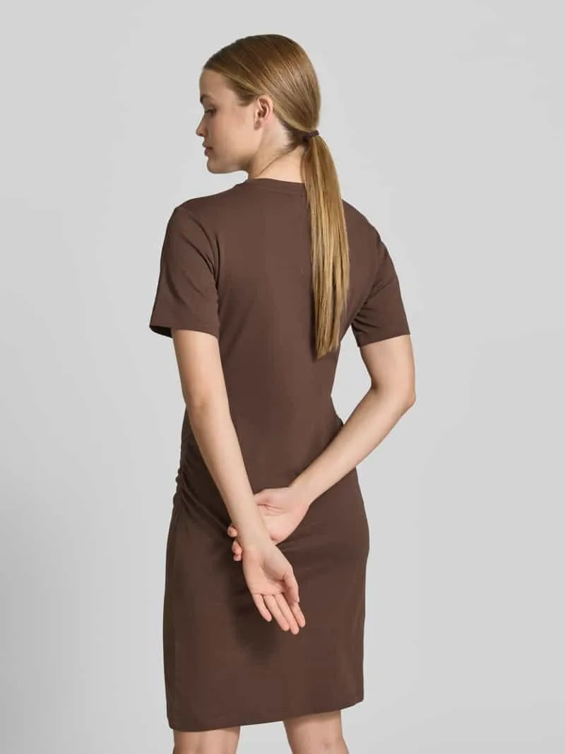 Jake*s Casual Knielange t-shirtjurk met ronde hals donkerbruin, foto 3