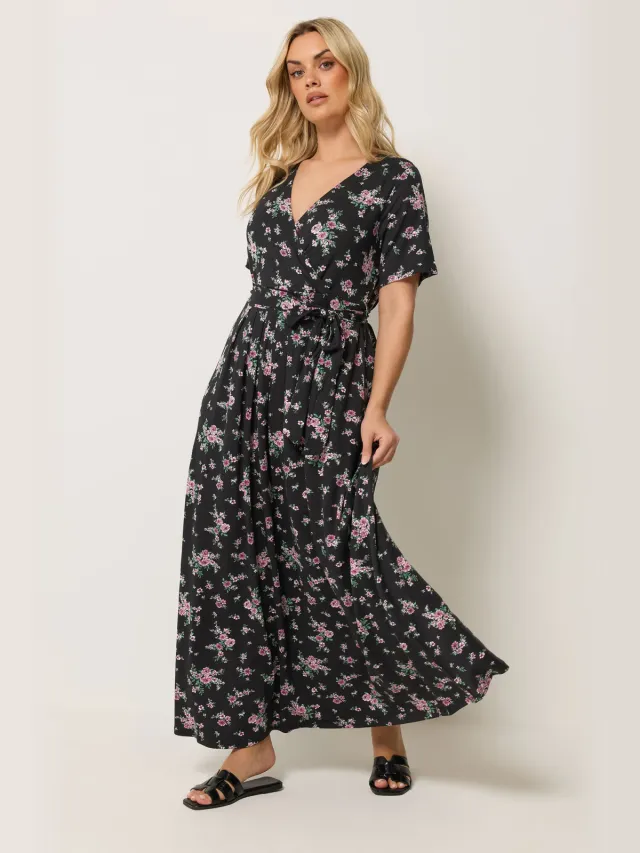 Yours Zwarte En Roze Wikkeljurk Met Bloemenprint-52 Black