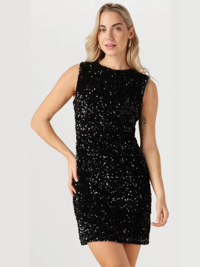 NEO NOIR Dames Jurken Fabya Velvet Sequins Dress - Zwart
