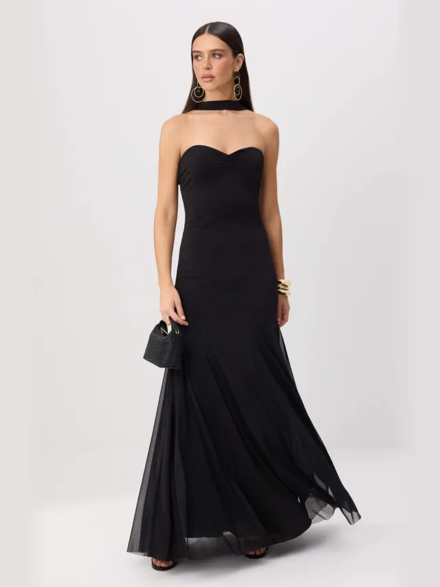 Trendyol TRENDYOLMİLLA Dames Zwart Effen Maxi Mouwloos Zeemeermin Avond & Gala Jurk