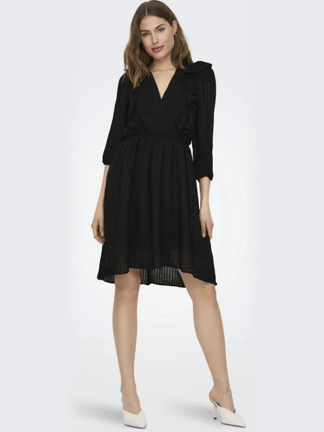 Only ONLLONDON 3/4 RUFFLE DRESS NOOS WVN Dames Jurk Black