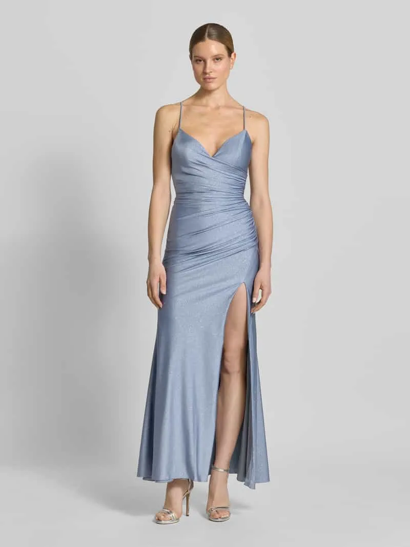 Mascara Maxi-jurk met draperieën en loopsplit Lichtblauw