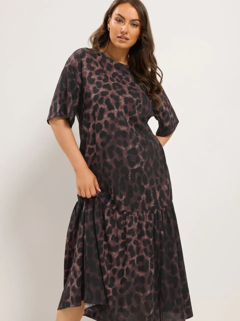 Yours Bruine Maxijurk Met Luipaardprint En Lage Taille Brown