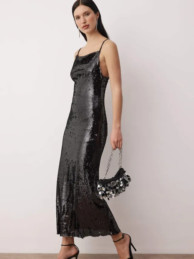 Turkishsouq Rechte maxi-jurk voor dames, mouwloos, chique/nachtjurk Zwart