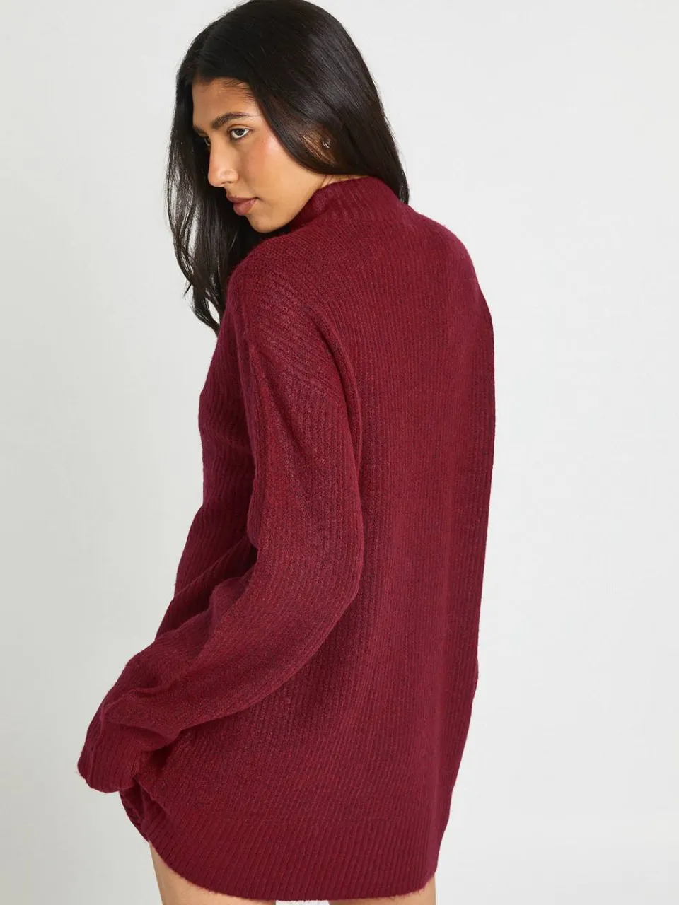 boohoo Dames Lange Zachte Gebreide Oversized Trui-jurk Met Ritskraag bordeaux rood, foto 2