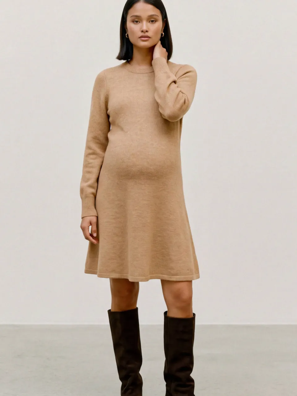 Mamalicious gebreide zwangerschapsjurk beige, foto 4