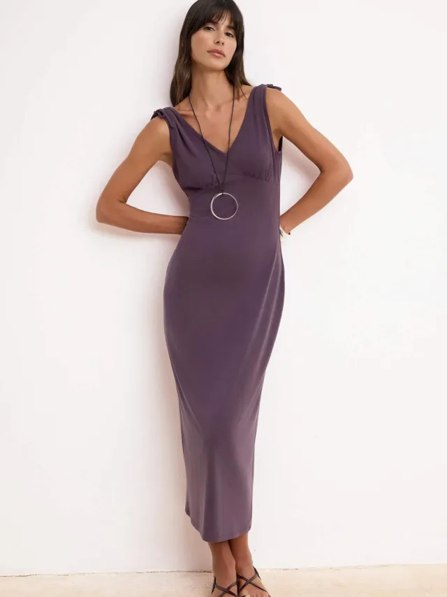 Turkishsouq Paarse platte maxi-jurk voor dames, mouwloos, casual/dagelijks, nauwsluitend model