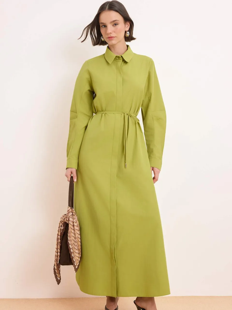 Trendyol Modest Dames Groen Effen Maxi Lang Skater Modest Jurken, foto 2