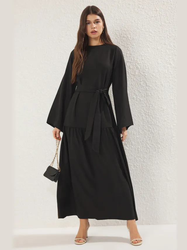 Trendyol Modest Dames Zwart Effen Maxi Lang Casual A-lijn Modest Jurken