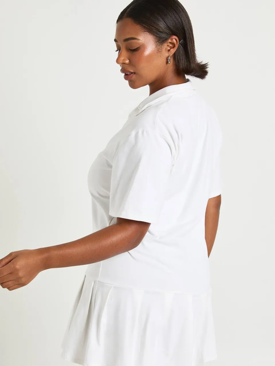 boohoo Dames Plus geplooide zoom skater-overhemdjurk wit, foto 2