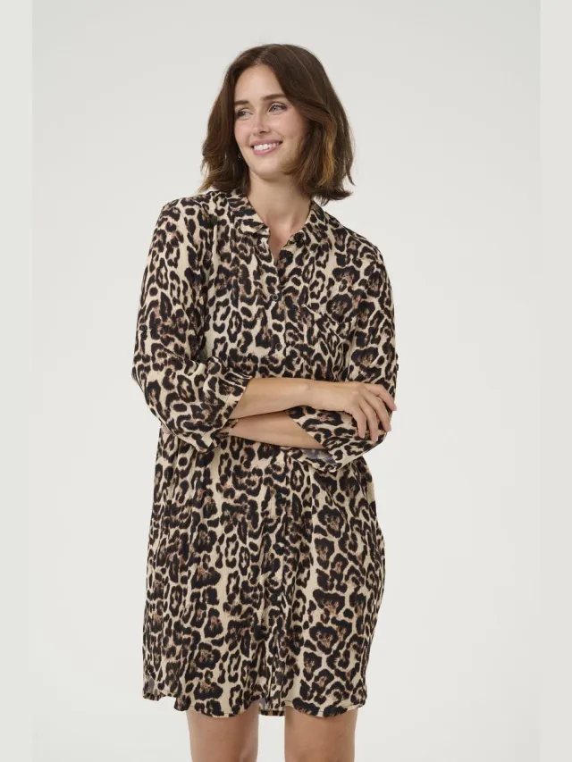 Kaffe Dameshemdjurk KAFFE Hildur naturel leopard print