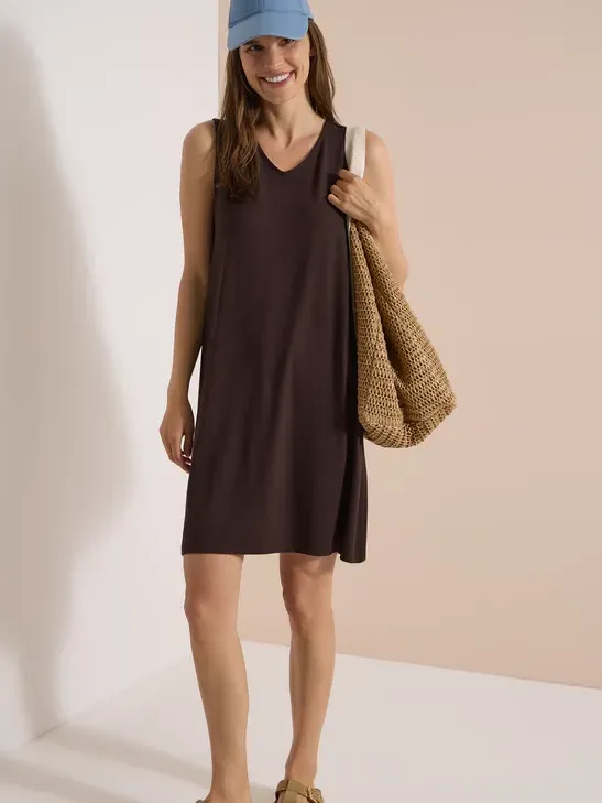 cecil Knielange jersey jurk met V-hals Bruin