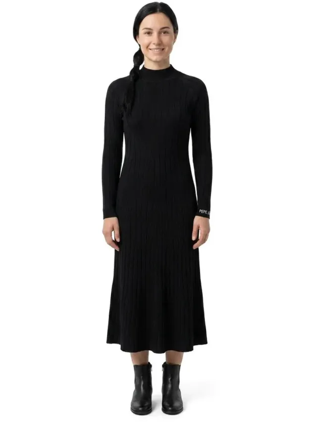 Pepe Jeans Carla Lang Mouw Jurk Zwart L Vrouw Black