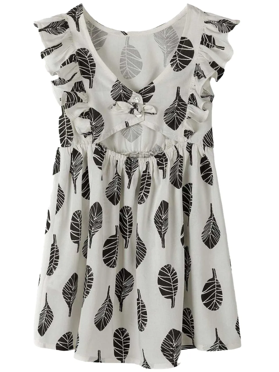 Minoti Zomerjurk met bladmotief voor meisjes (Wit/zwart), foto 2