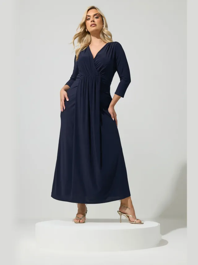 Yours London Marineblauwe Gedrapeerde Maxijurk-60 Blue