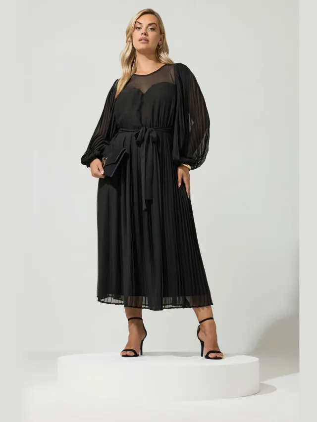 Yours London Curve Zwarte Geplooide Jurk Black