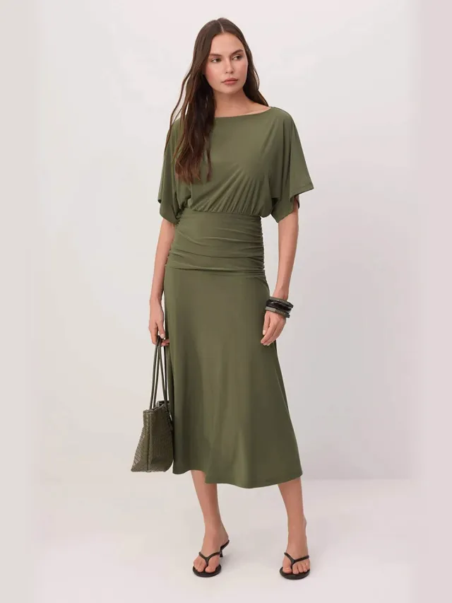 Trendyol TRENDYOLMİLLA Dames Kaki Effen Maxi Kort Skater Jurken