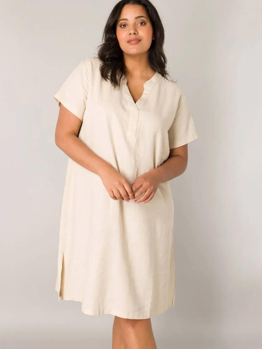 Base Level Curvy linnen jurk Yacinthe beige, foto 3
