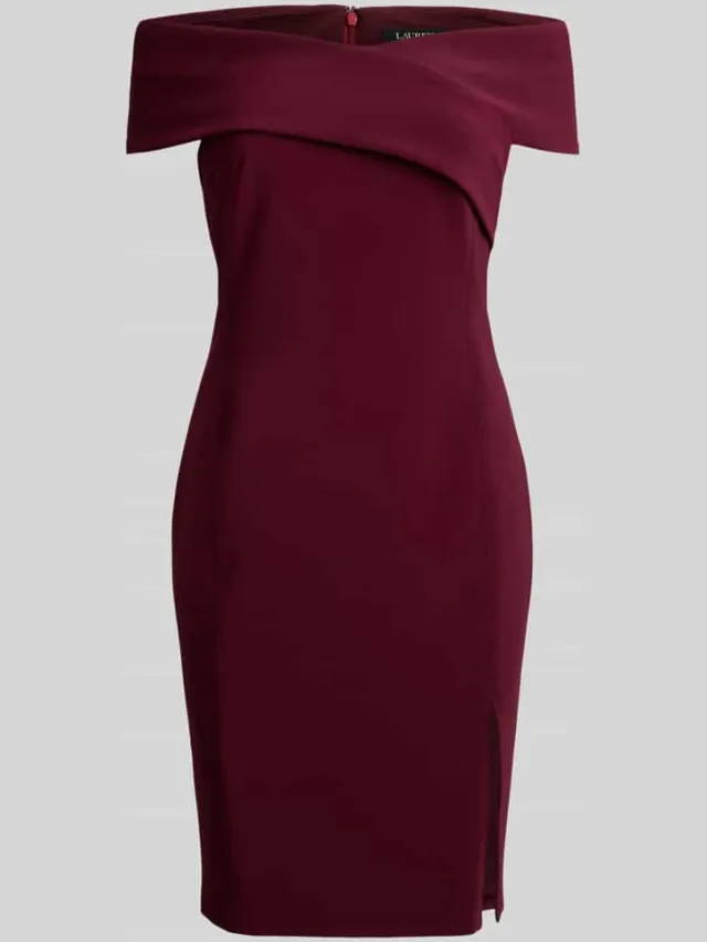 Lauren Ralph Lauren Cocktailjurk met carmenhals bordeaux, foto 2