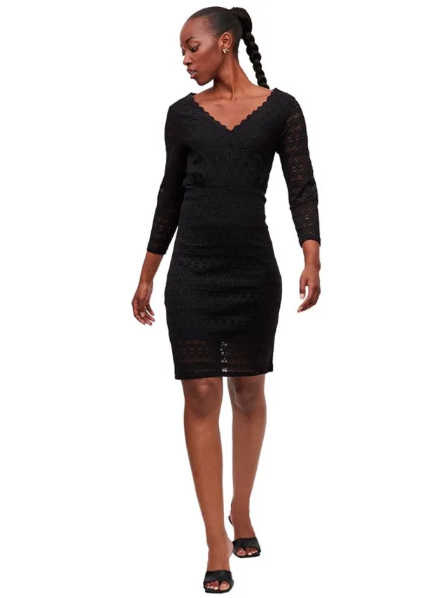 Vila Chikka Lace Lang Mouw Jurk Zwart S Vrouw Black