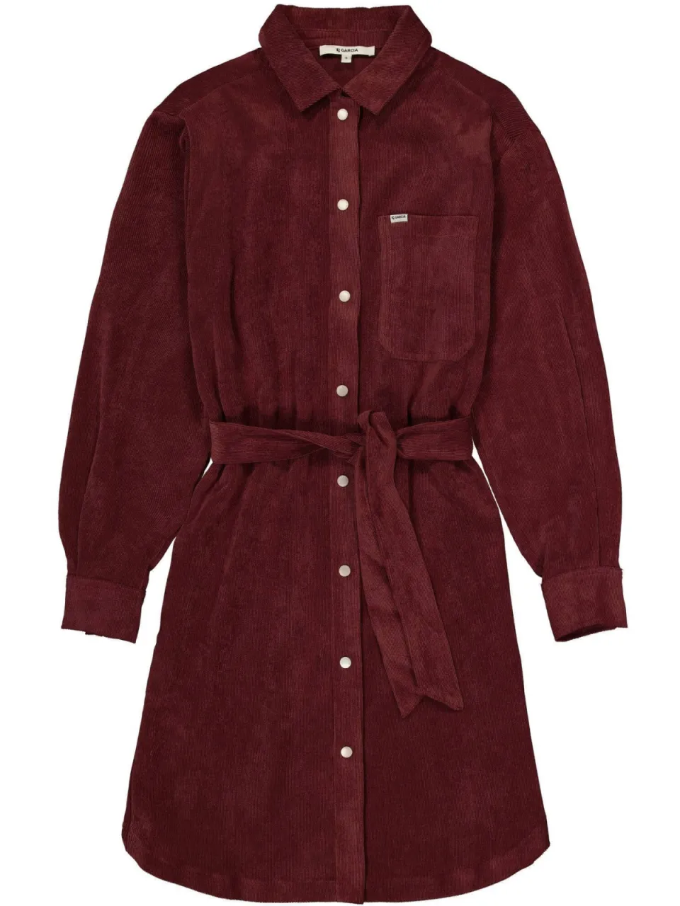 Garcia corduroy mini blousejurk met ceintuur - donkerrood, foto 2