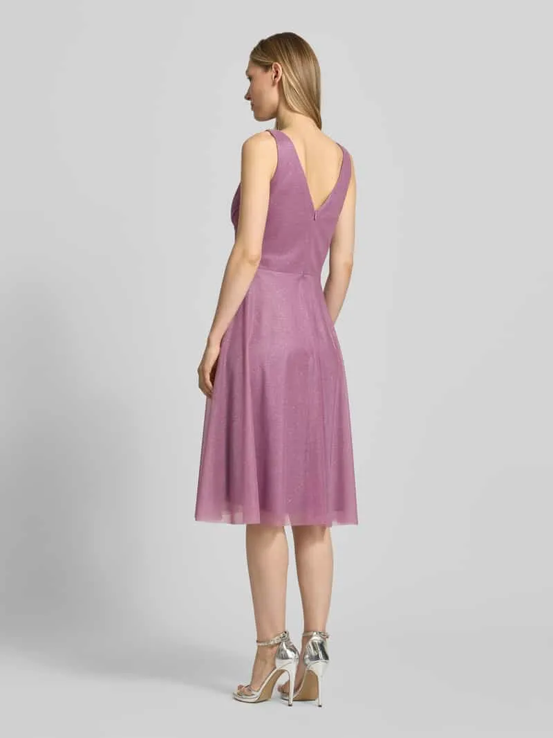TROYDEN COLLECTION Knie-lange cocktailjurk met V-hals lila, foto 3