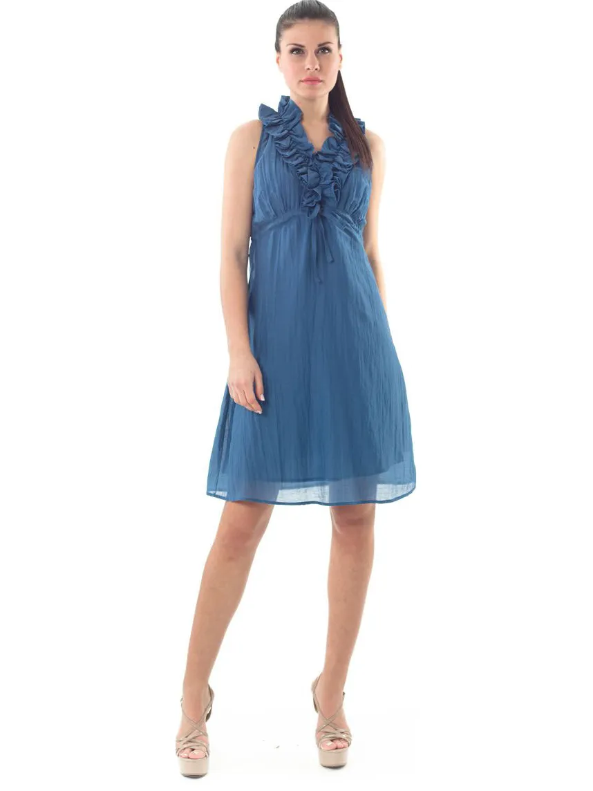 Conquista Mouwloze jurk met ruches Marineblauw