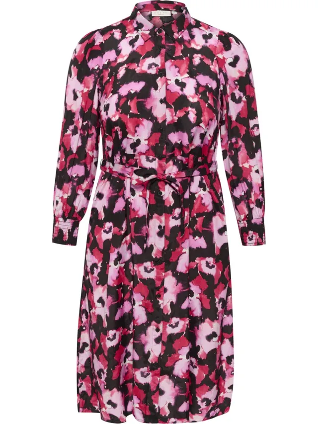 Kaffe Curve KCnatalia Shirt Dress Dames Jurk Pink Faded Flower