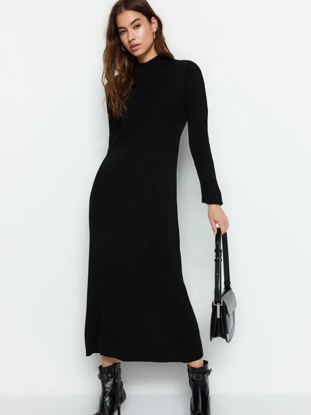 Trendyol Modest Dames Zwart Maxi Lang Casual Recht Modest Jurken
