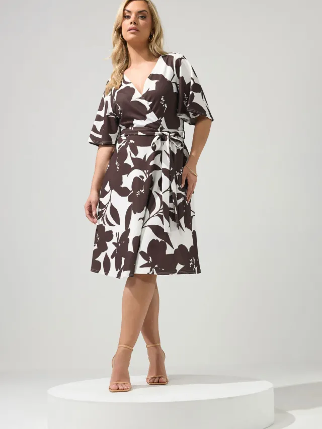 Yours London Witbruine Wikkeljurk Met Bloemenprint White