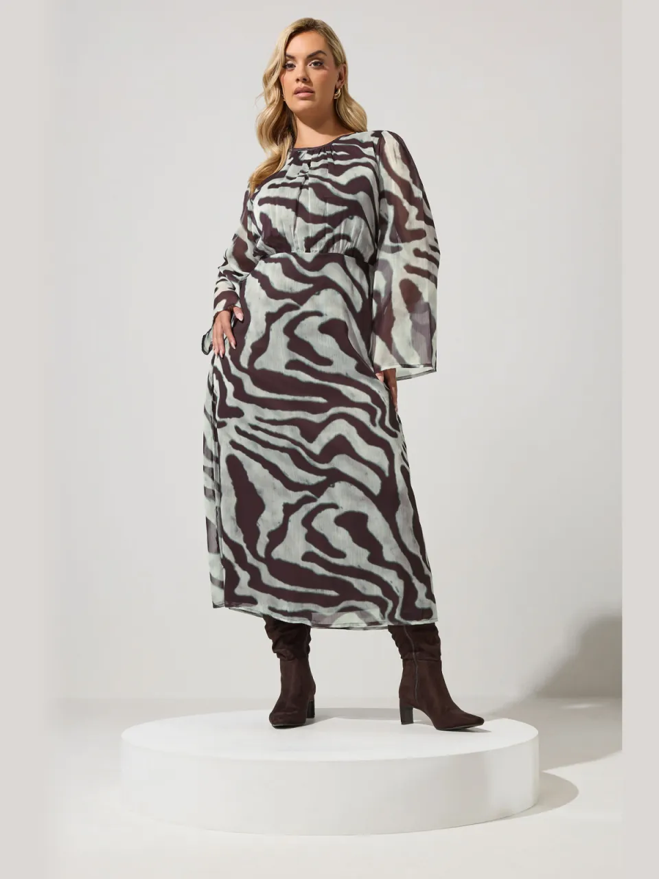 Yours London Grijze Jurk Met Zebraprint En Sleutelgat Grey