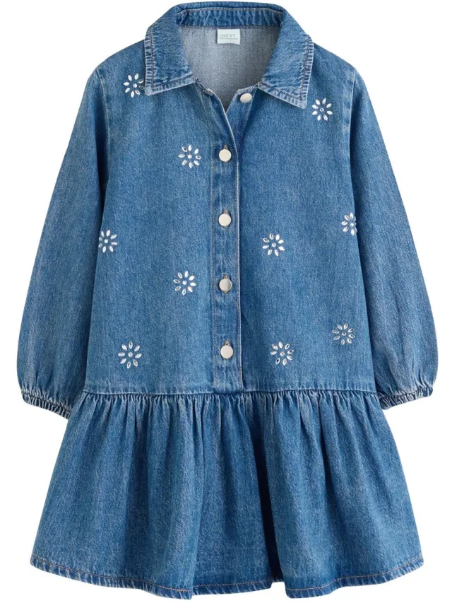 Next Meisjes - Jurk met lange mouwen - Blauw Denim