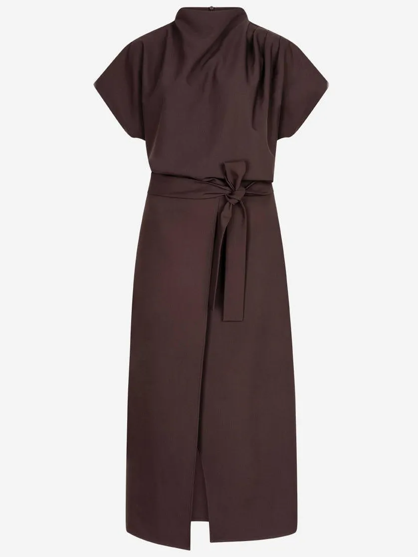 Ibana midi jurk met ceintuur - bruin, foto 2