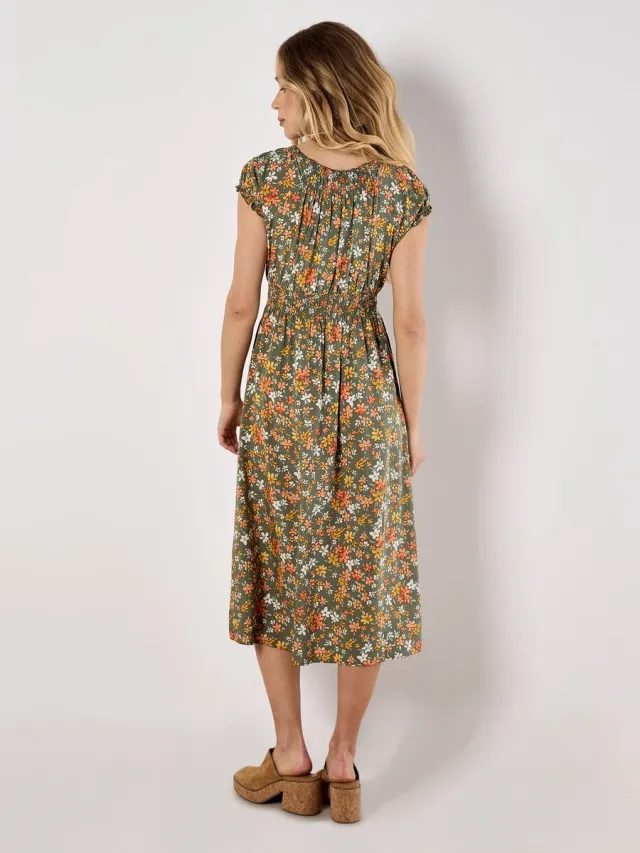 Apricot Midi-jurk met bloemenprint Kaki