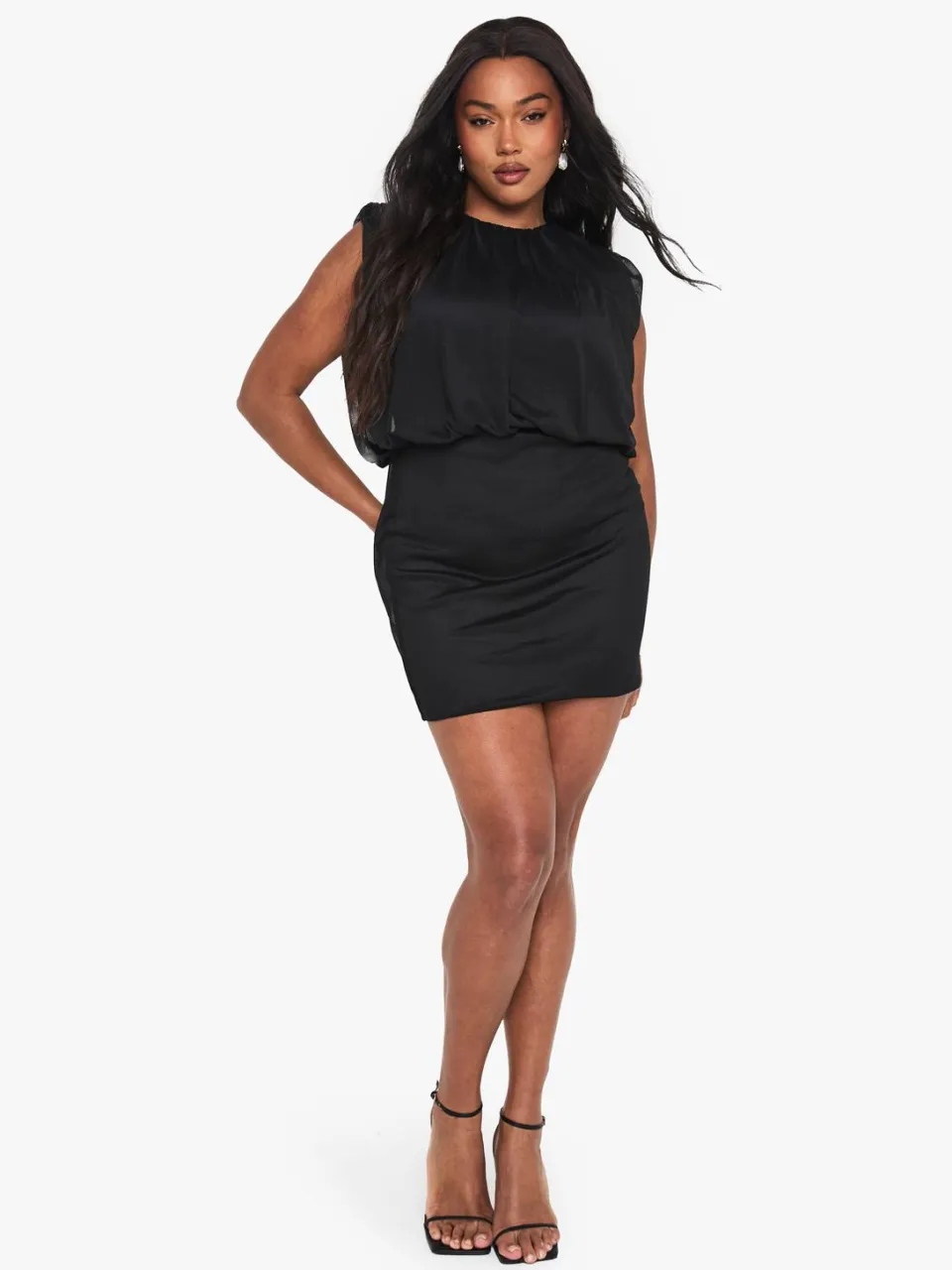 boohoo Dames Plus Mesh Blouson Geraffineerde Mini-jurk zwart, foto 2