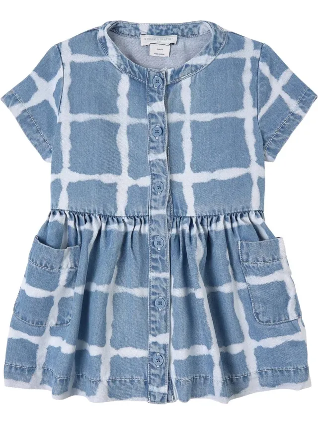 Stella McCartney KINDEREN Tye Dye Denim Jurk Blauw