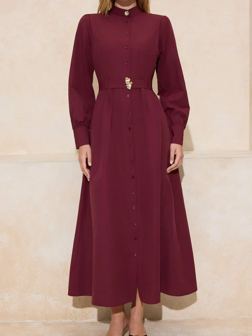 Turkishsouq Dames platte maxi lange casual/dagelijkse skater hijab jurk Bordeauxrood